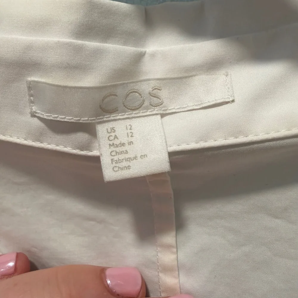 COS Longline White Cotton Button Down Shirt Size 12 Minimalist